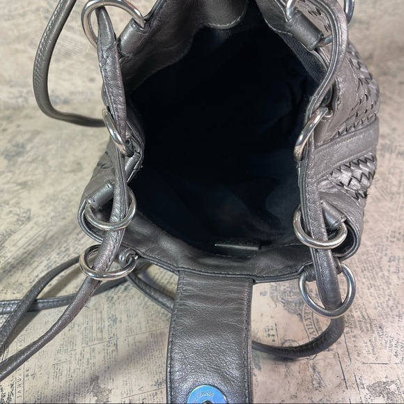 Vintage GANSON Small Grey Silver  Woven Leather Crossbody/shoulder  bag - Picture 9 of 12